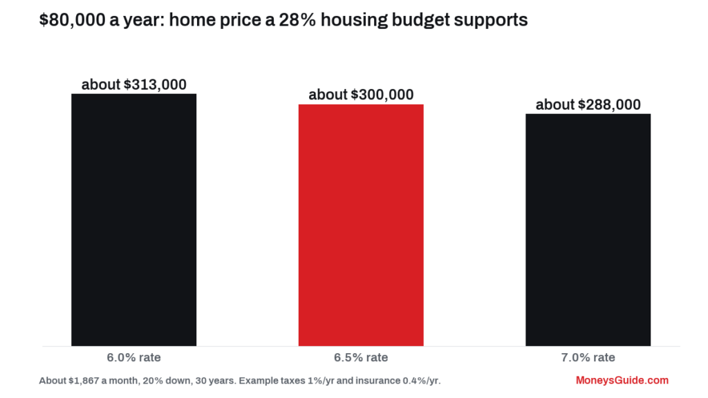 $80,000 a year is how much an hour – home price you could afford at 6%, 6.5% and 7% with 20% down
