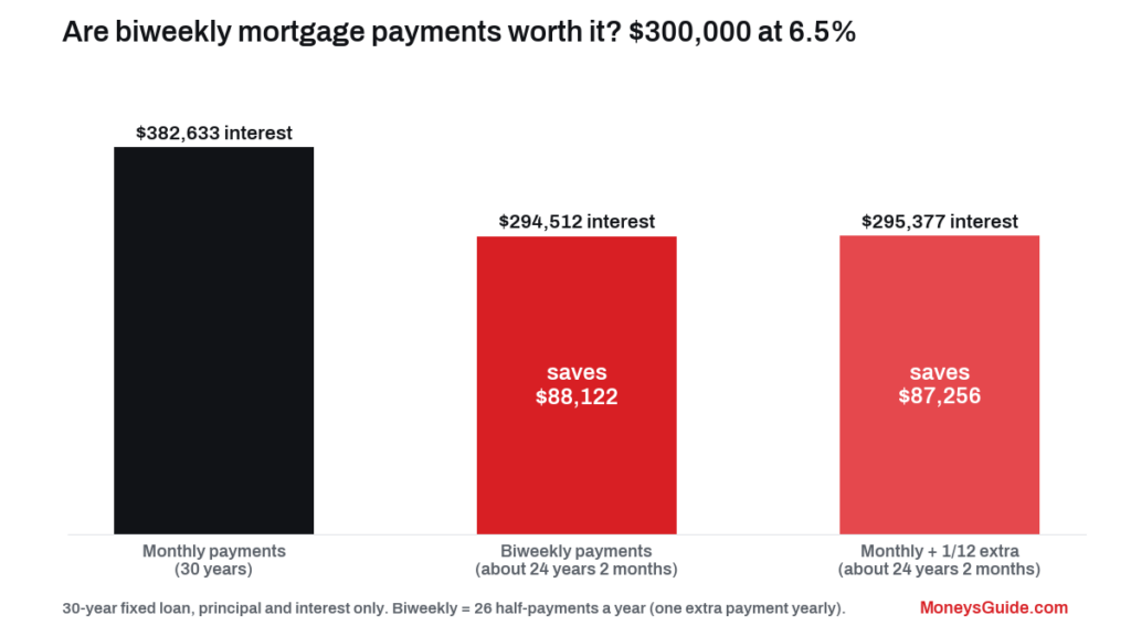 Are biweekly mortgage payments worth it – interest and years saved on a 300000 mortgage