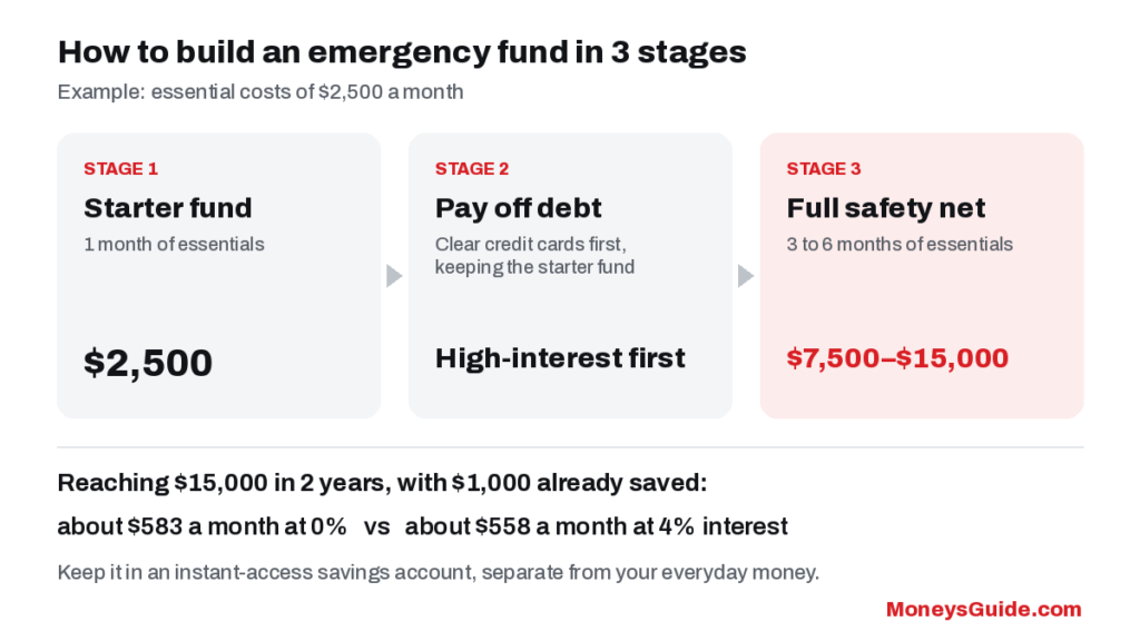 How to build an emergency fund in 3 stages – starter fund, pay off debt, full safety net